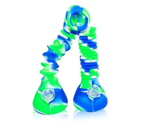 Blue Green Accordion Silicone Water Pipe